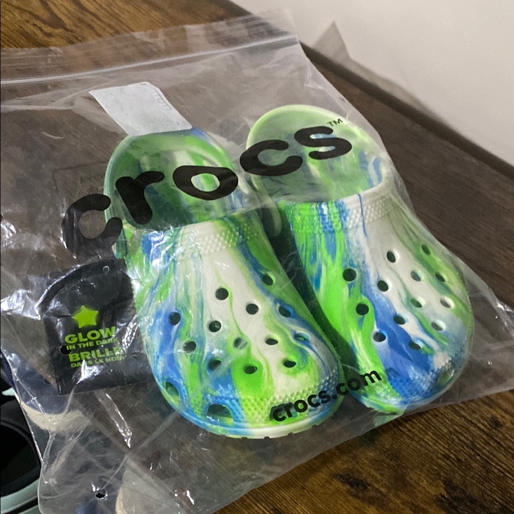 Crocs Kids Glow-in-the-Dark Green Blue Clogs